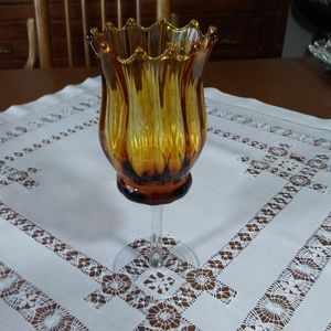 Amber Vase on Clear Pedestal Vase